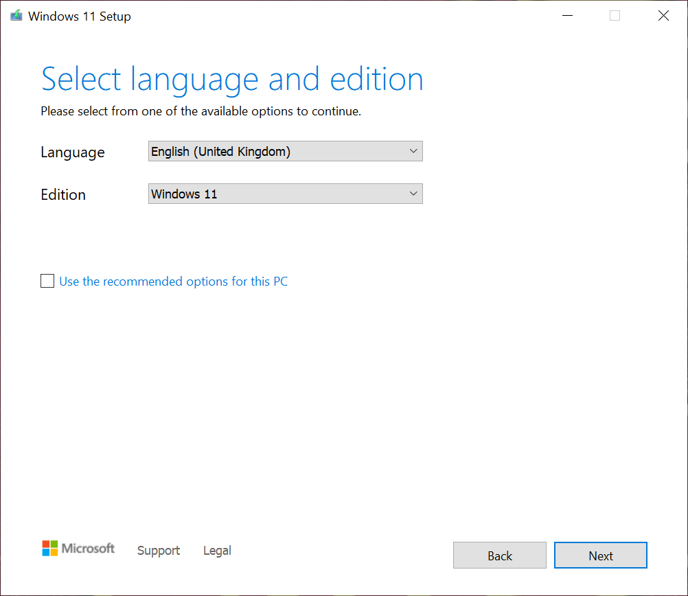 Select language and edition