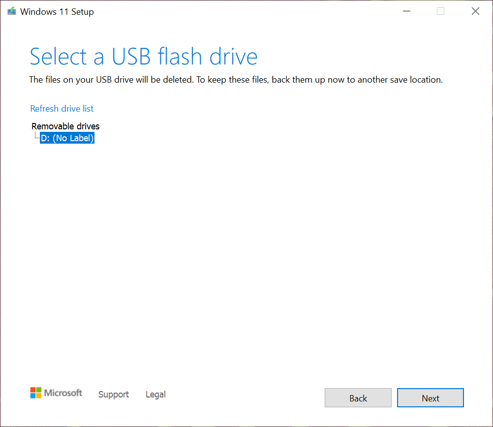 Select a USB flash drive
