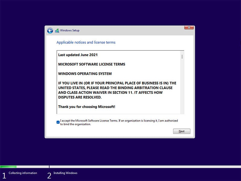 Windows Setup - Applicable notices and licence terms