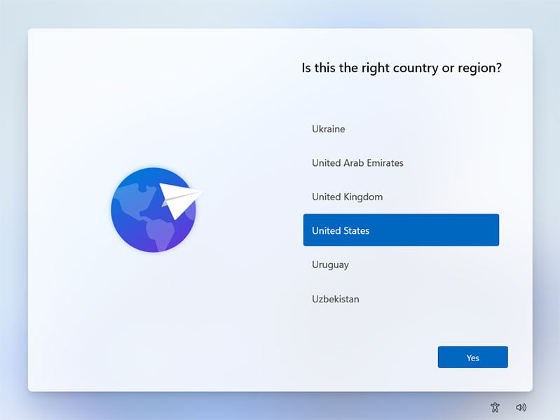 Windows 11 region selection