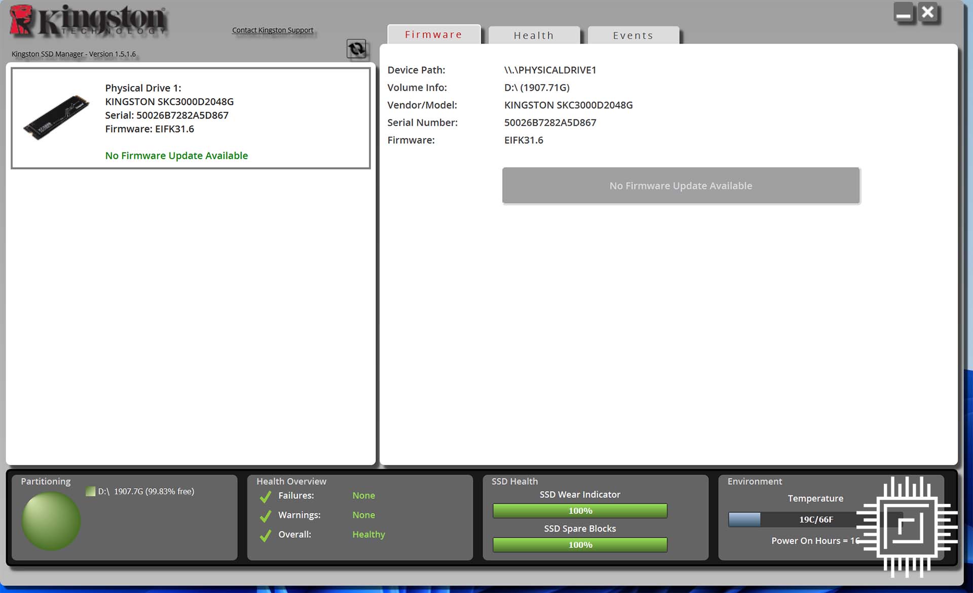 The Kingston KC3000 NVMe SSD companion app.