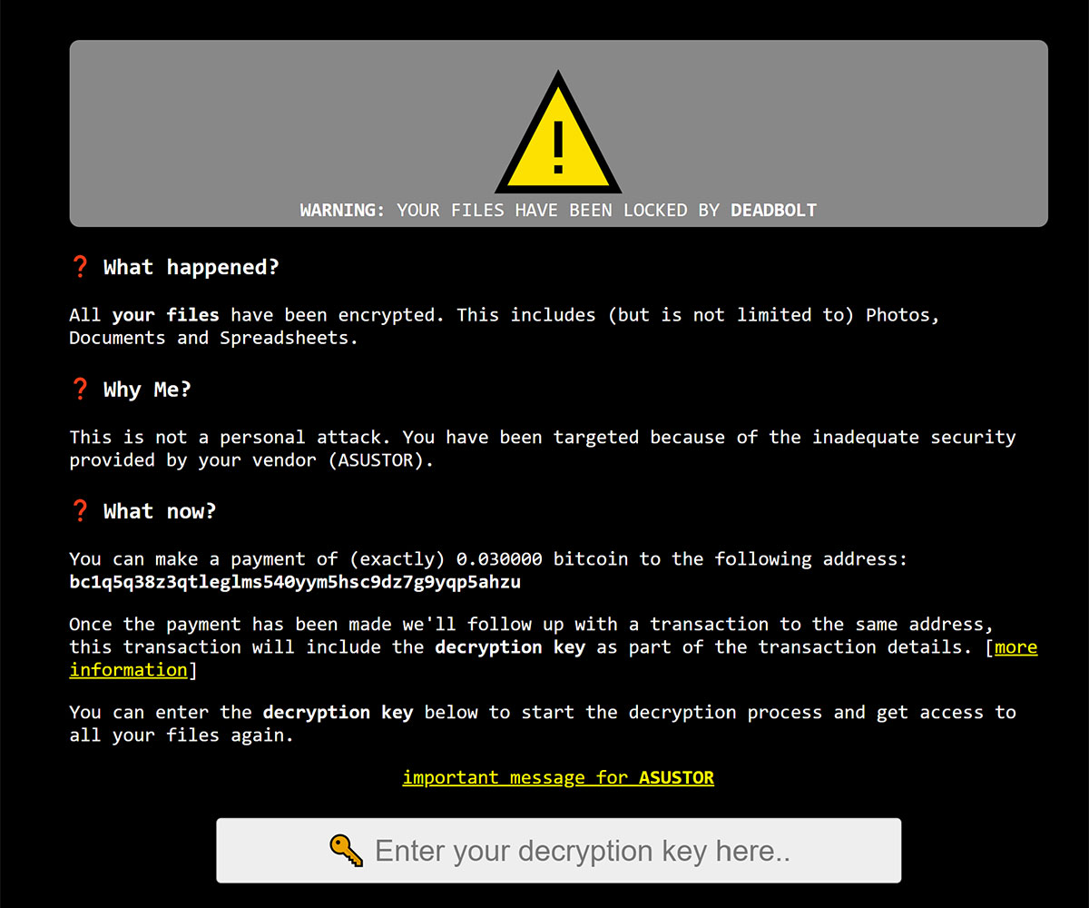 Asustor Deadbolt Ransomware