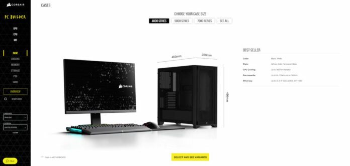 Corsair online PC builder