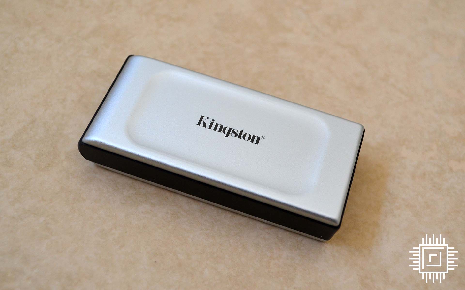Kingston XS2000 external SSD sat on a table.