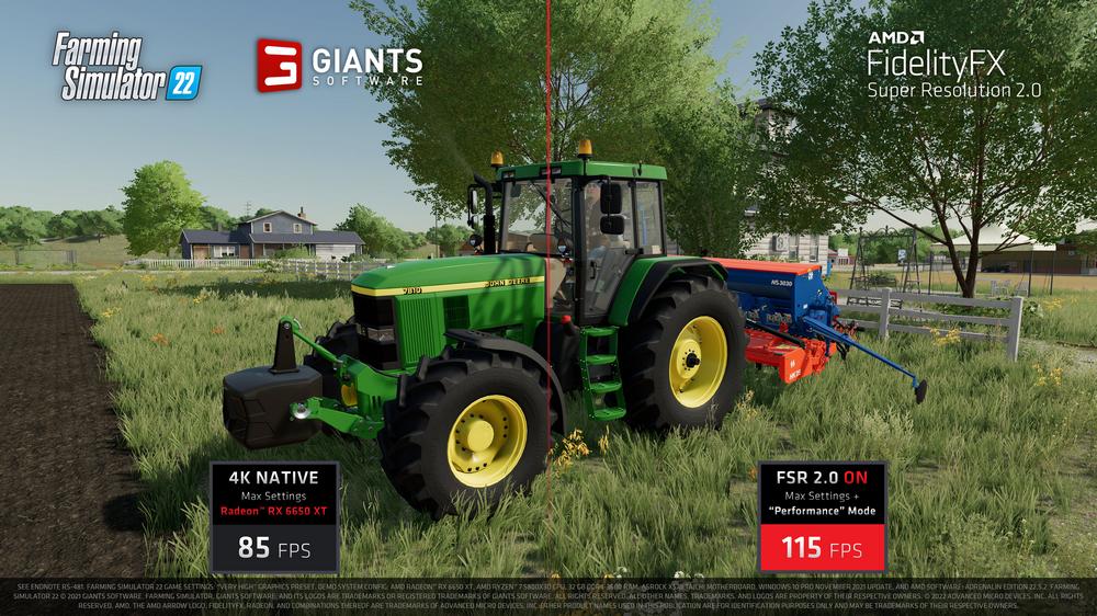 AMD FSR 2.0 Farming Simulator 22 screenshot 4K native vs performance mode