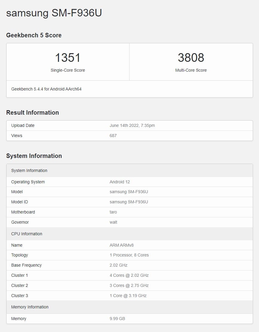 Geekbench leak Fold 4