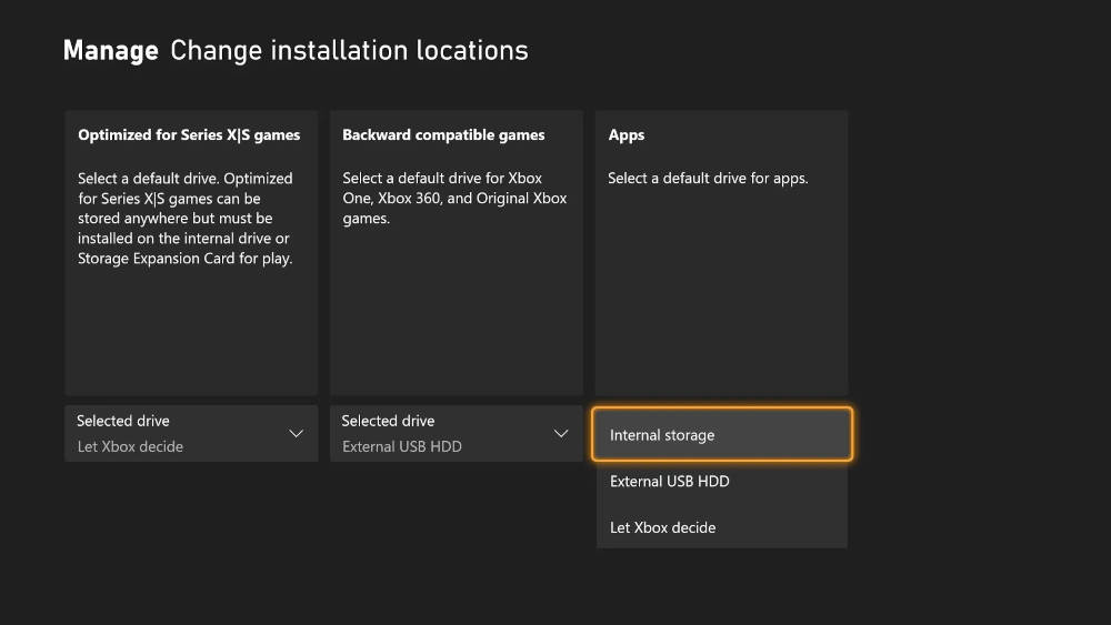 Storage locations selection