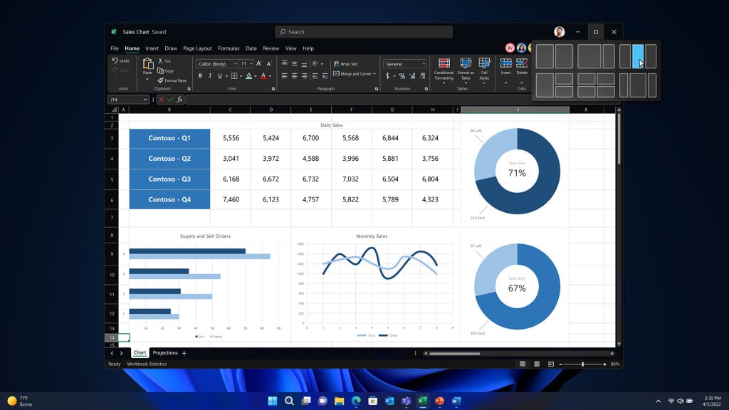 Windows 11 2022 - Snap Layouts