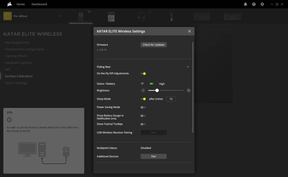 Corsair Katar Elite Wireless - Settings