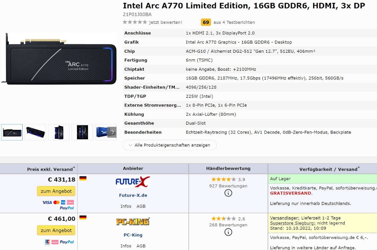 Intel Arc A770 Price comparison
