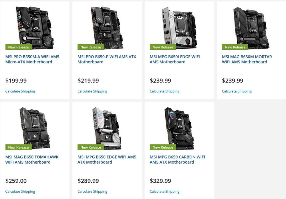 MSI B650 motherboards listing