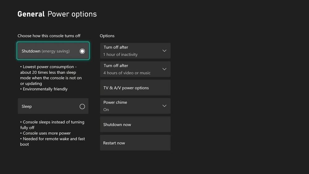 Xbox October update - Xbox Power Options