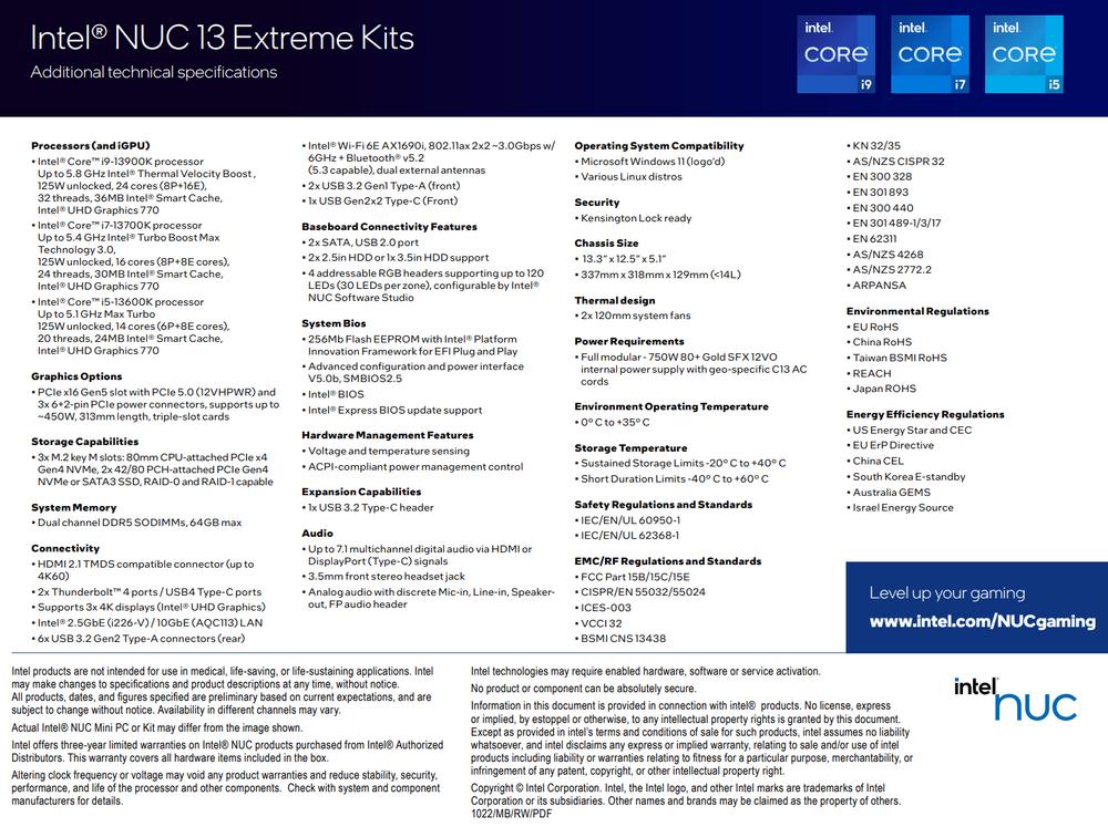 Intel NUC 13 Extreme - Specs 02