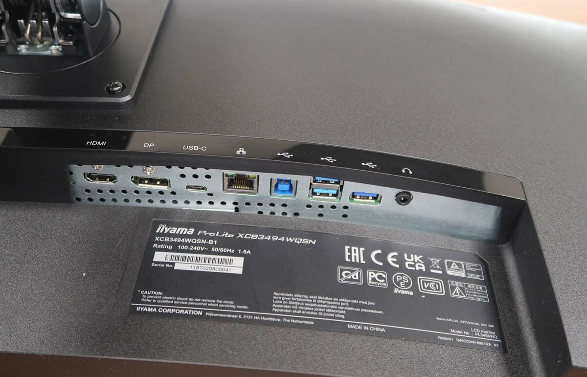 iiyama ProLite XCB3494WQSN connectivity