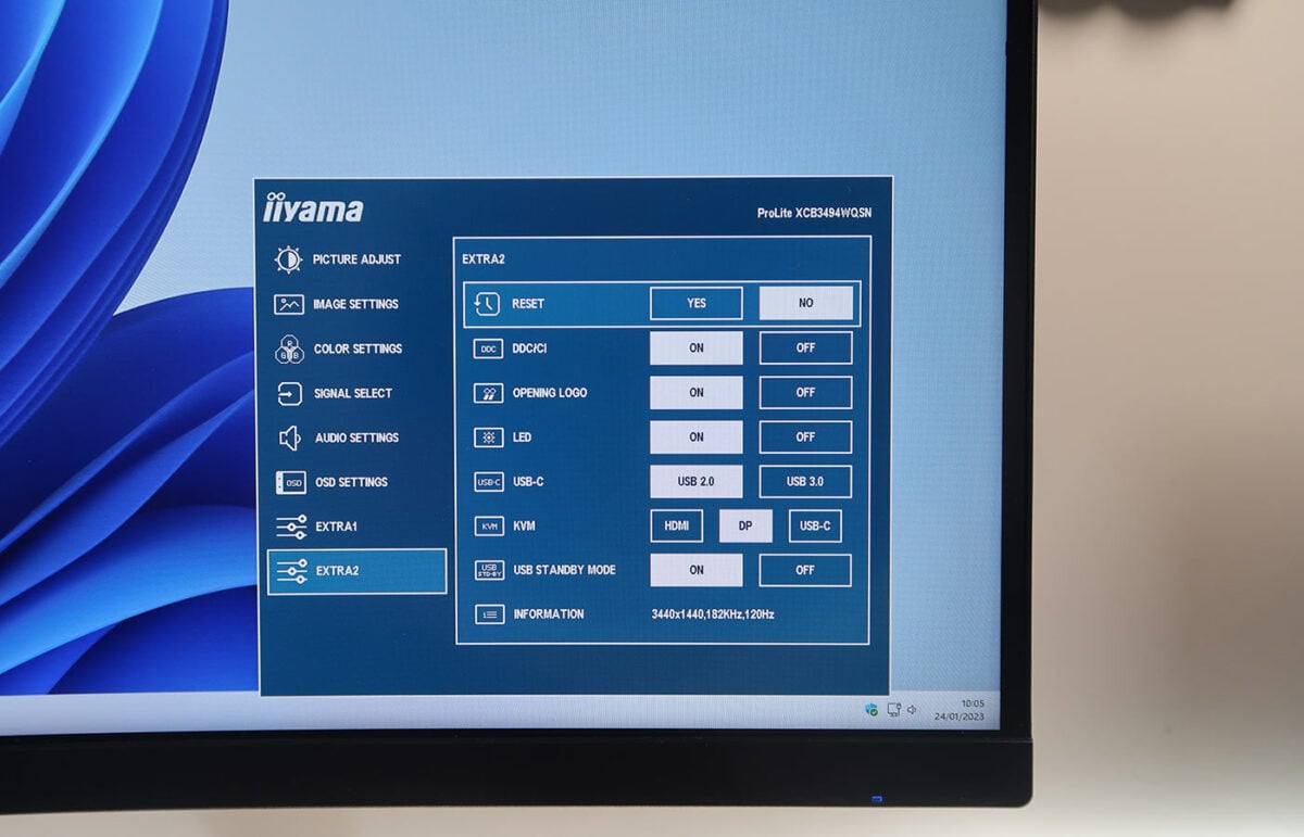 iiyama ProLite XCB3494WQSN on-screen display