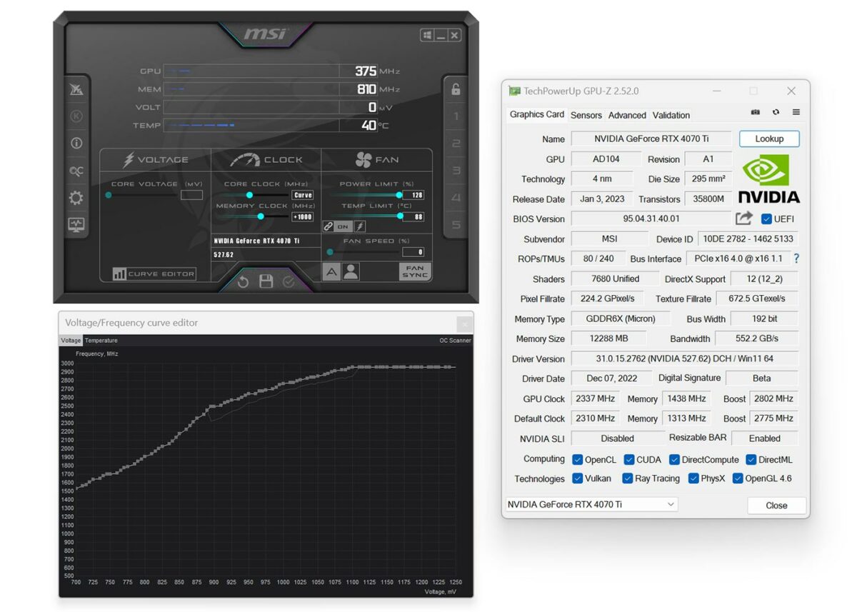 MSI GeForce RTX 4070 Ti Suprim X overclocking