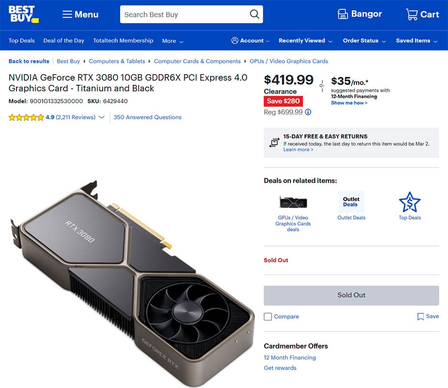 RTX 3080 BestBuy price cut