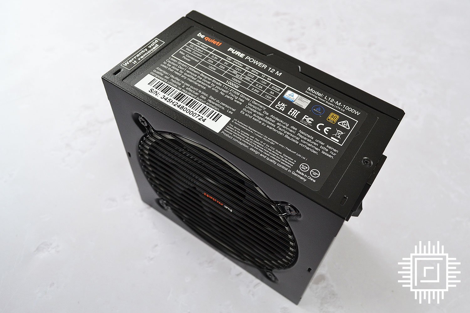 be quiet! Pure Power 12 M 1,000W information sticker.