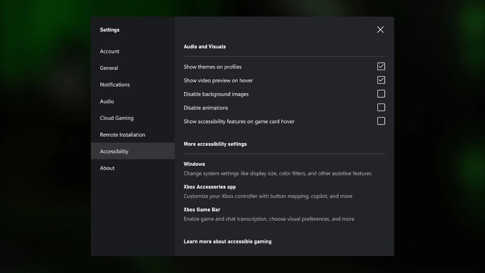Xbox App May Update - Accessibility Options