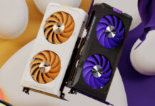 Colorful RTX 4060 Meow series dual-slot graphics cards featuring orange and purple fans