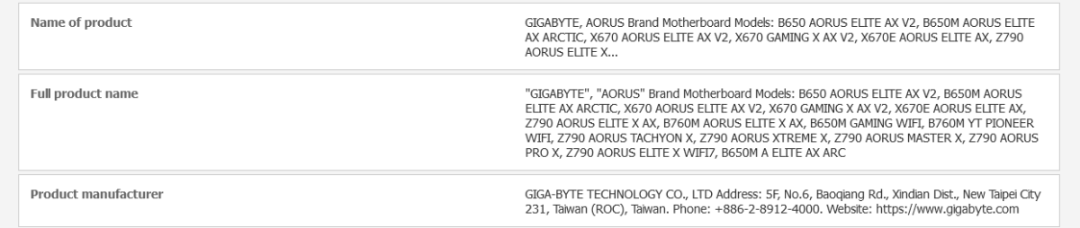 Gigabyte Motherboard Refresh Leaked via EEC