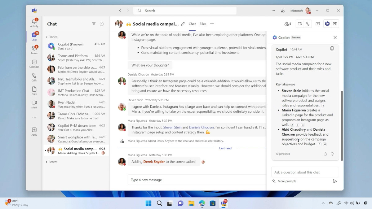 Microsoft Team Copilot chat