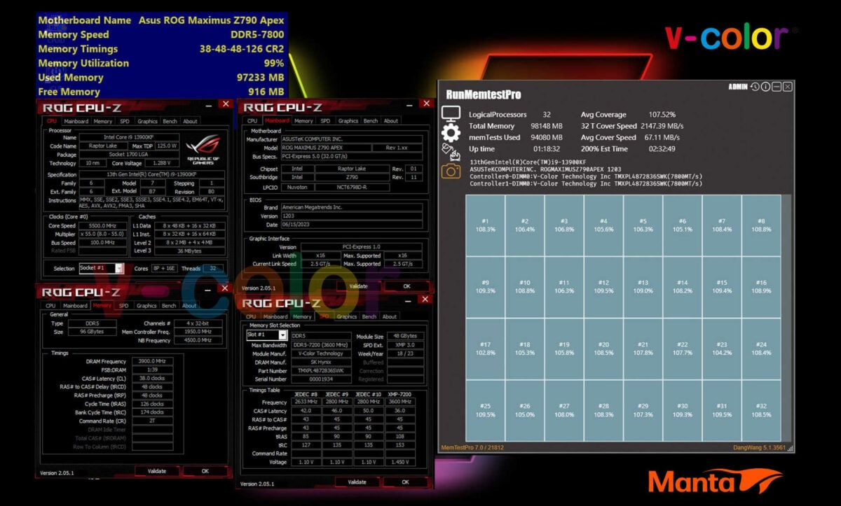 V-Color Manta XPrism 2x48GB DDR5-7800 CL38 memory - Validation