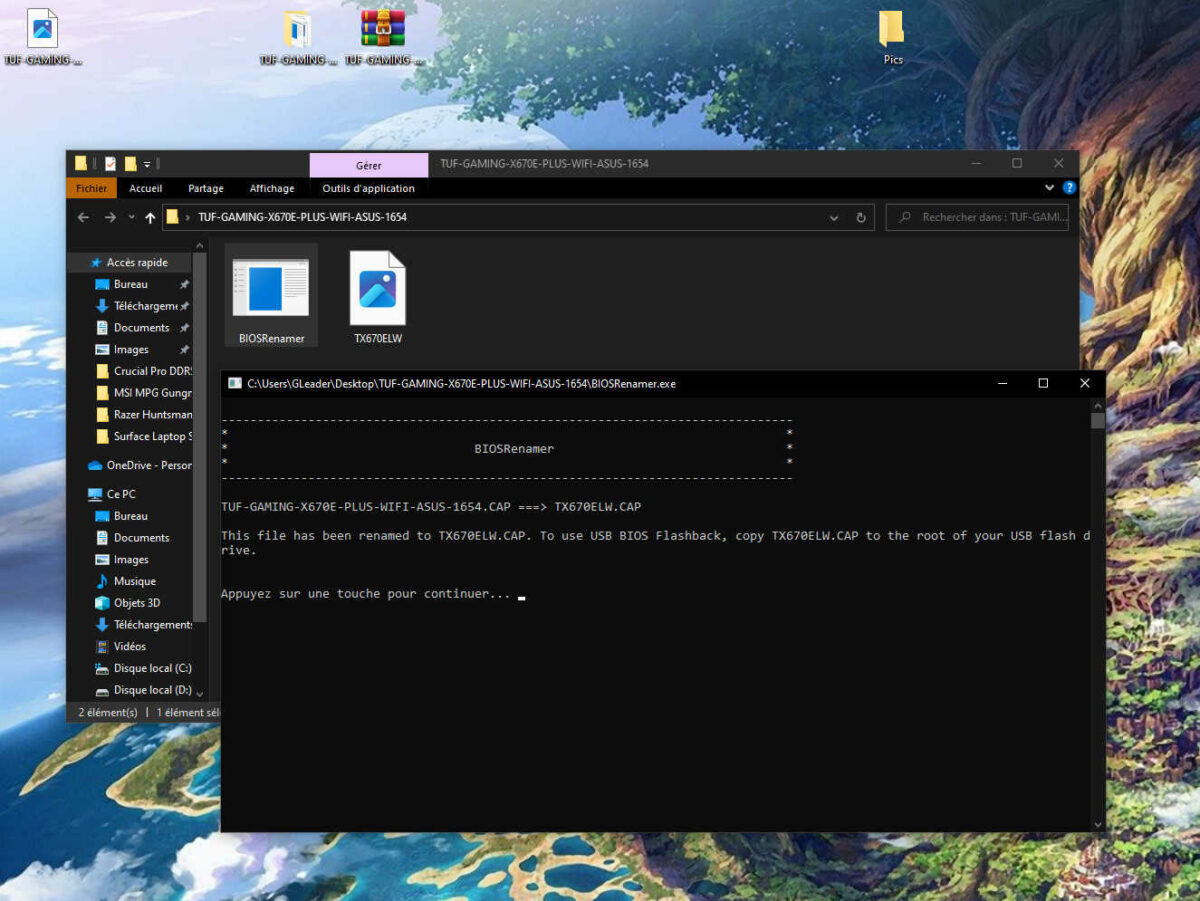 A screenshot of Windows File Explorer, showing how to rename a BIOS file.