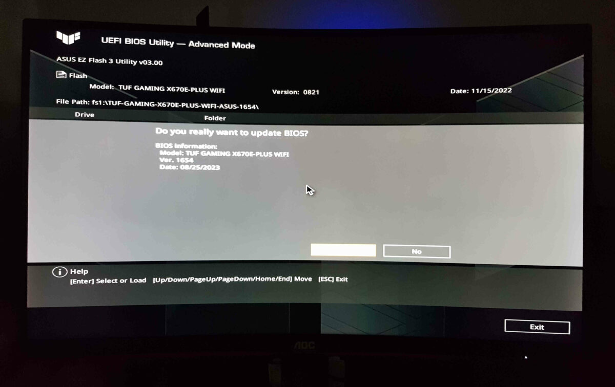 The Asus TUF Gaming BIOS version screen.