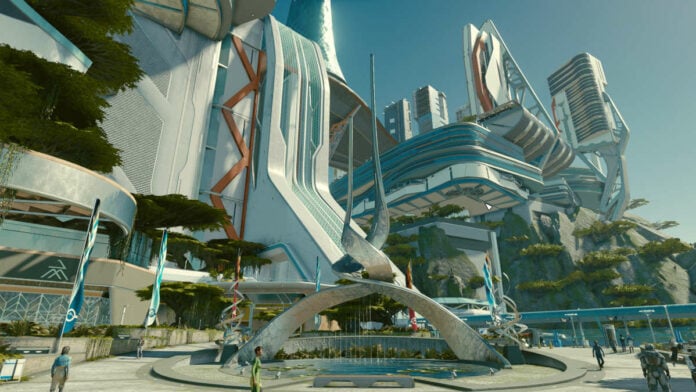Starfield city in sunlight.