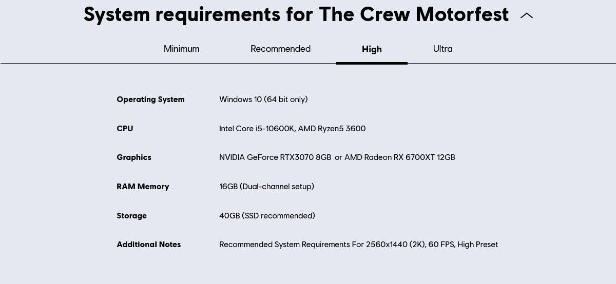The Crew Motorfest PC requirements: File size, minimum