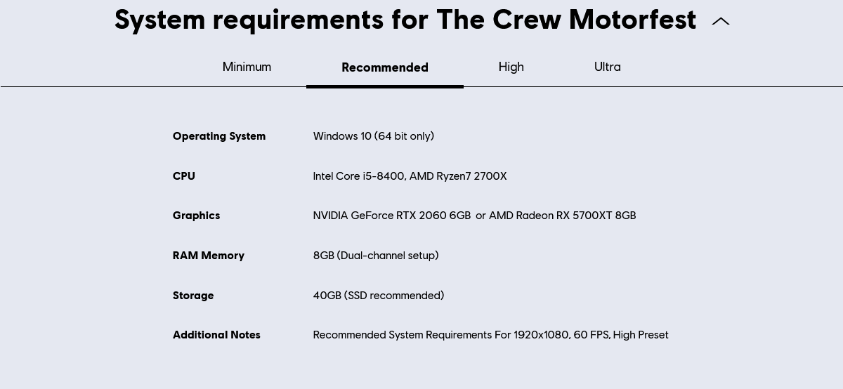 The Crew: Motorfest System Requirements