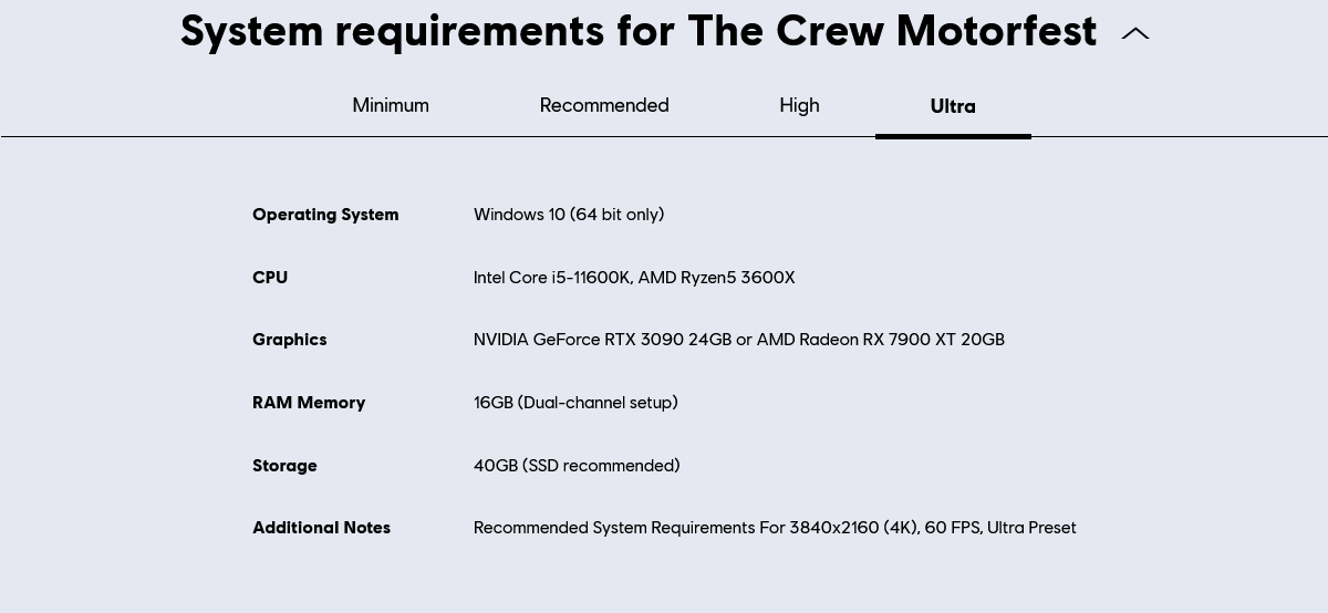 The Crew Motorfest - Ultra specs