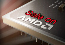 The AMD symbol with 'sale on' written above it.