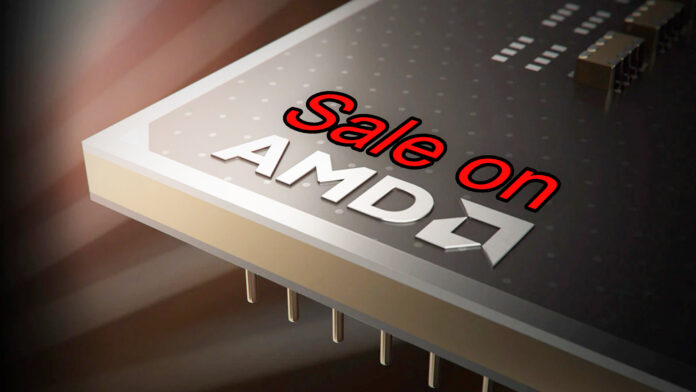 The AMD symbol with 'sale on' written above it.