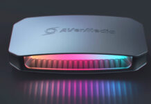 The Avermedia Live Gamer Ultra 2.1 video capture card with RGB lighting shining out of the front.