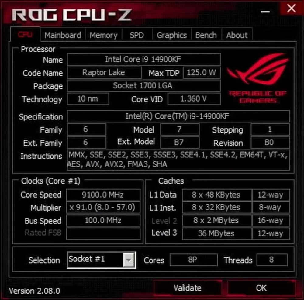 Core i9-14900KF 9100MHz OC