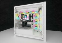 Corsair iCUE Link LCD Liquid CPU Cooler inside a white computer chassis