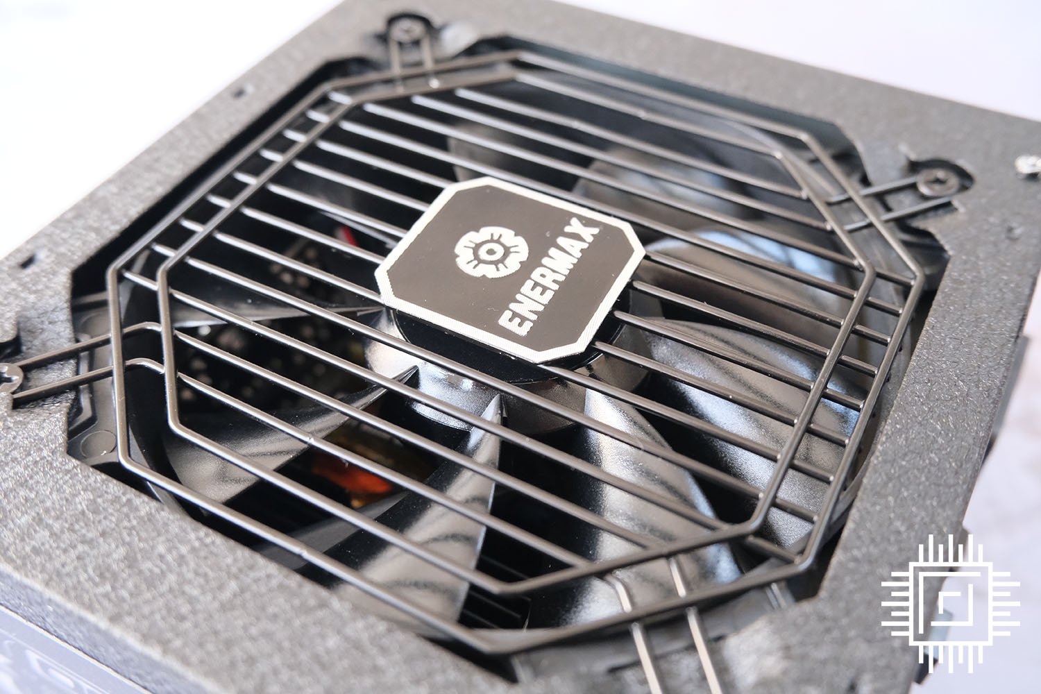 Enermax Revolution D.F.X PSU's fan grille up close.