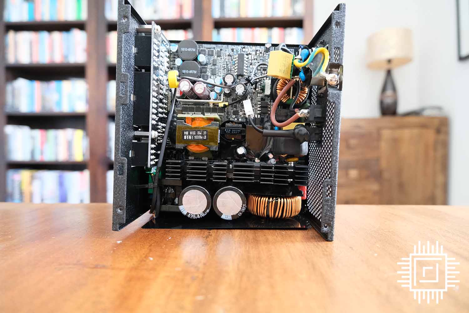 Enermax Revolution D.F.X PSU's internal components on view.