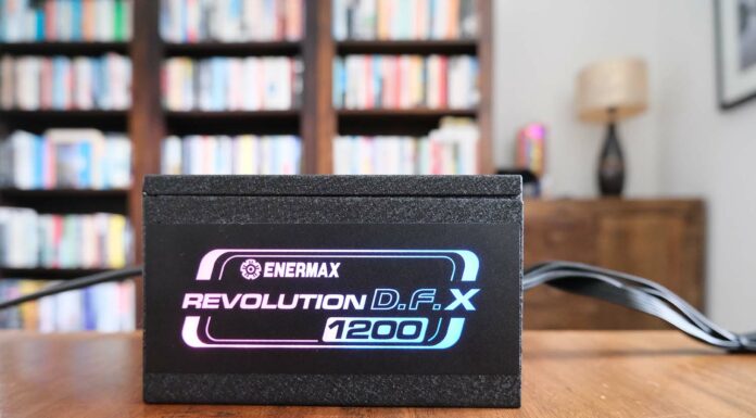 Enermax Revolution D.F.X 1,200W PSU looking pretty with RGB lighting.