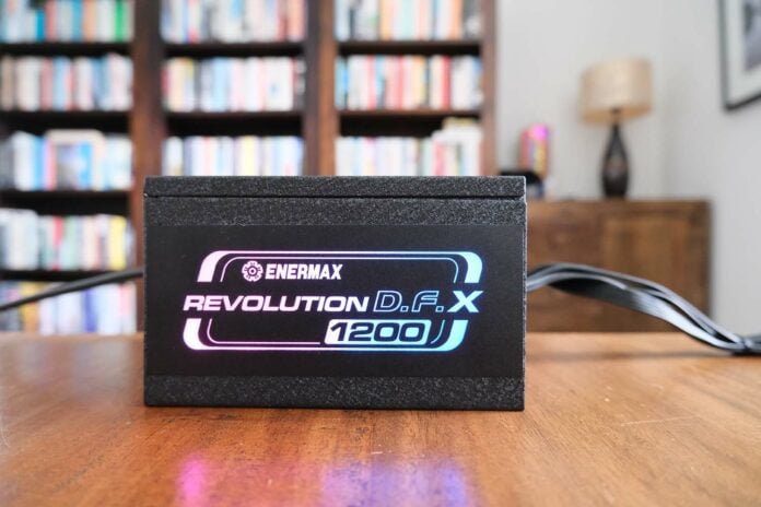 Enermax Revolution D.F.X 1,200W PSU looking pretty with RGB lighting.