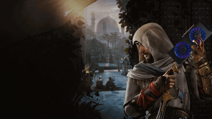 The assassin Basim with his hood up, sneaking around Baghdad.