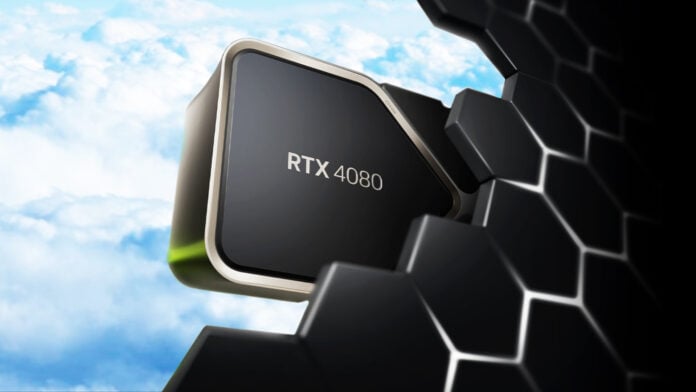 The Nvidia RTX 4080 poking out in front of clouds.