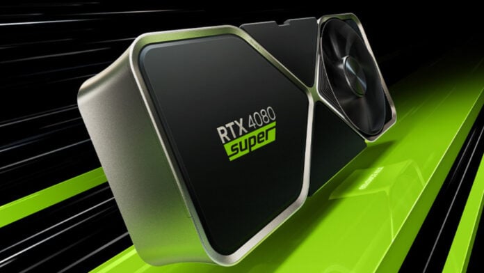 An Nvidia RTX 4080 graphics card with Super below the model number.