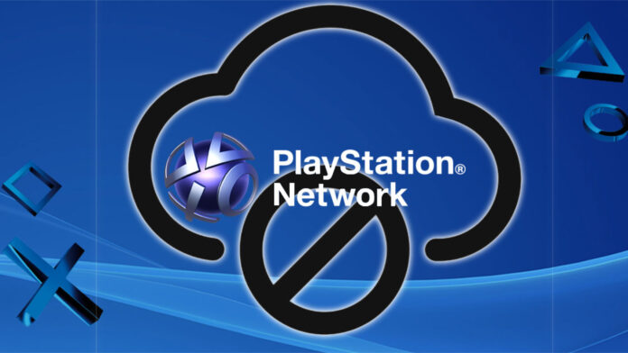 The PlayStation Network (PSN) logo with a cloud symbol and stop sign over it.