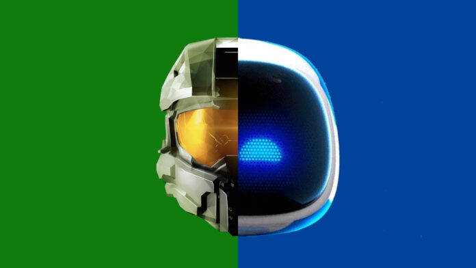 PlayStation-Xbox-pressure-acquisitions Half of Master Chief's mask on one side and Astro Boy's head on the other.