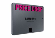 A Samsung 870 QVO SATA SSD with the words "PRICE DROP" over it.