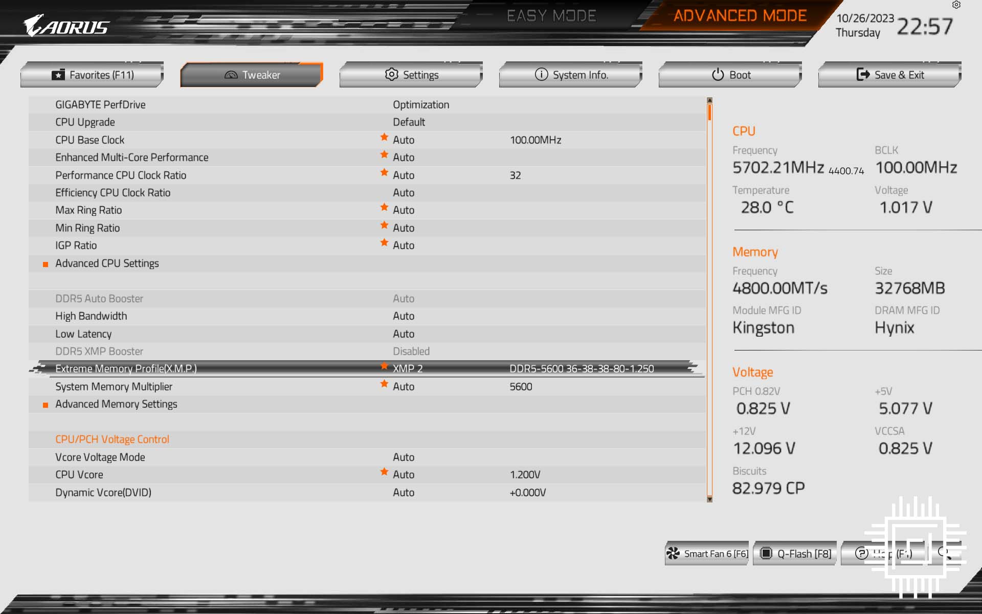 Gigabyte Z790 Aorus Pro X tweaking firmware picture.