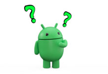 Google's Android mascot with green question marks floating above it.